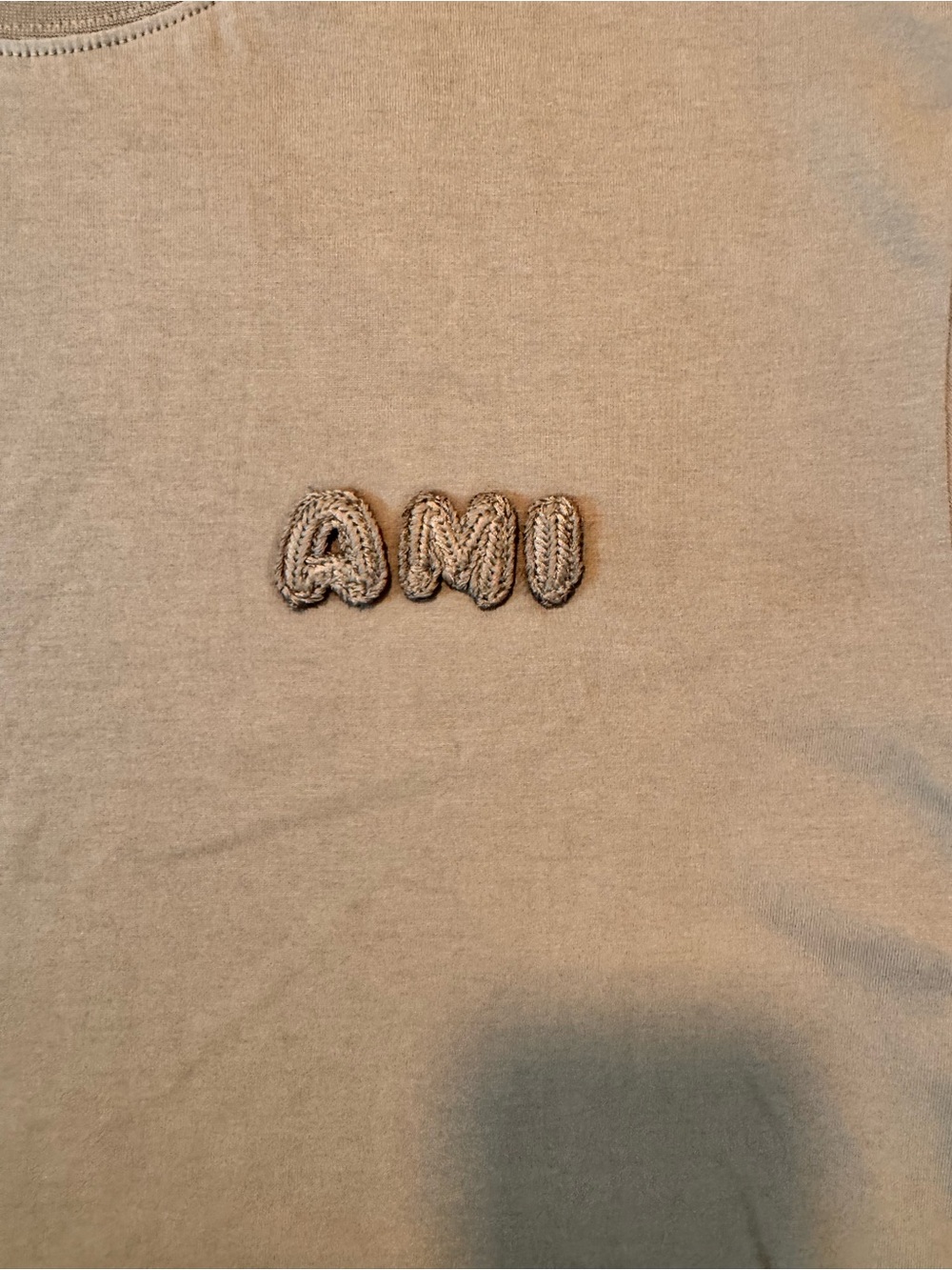 AMI Paris Embroidered Logo T-Shirt Khaki Olive Cotton Tee Size M Portugal - Picture 2 of 7